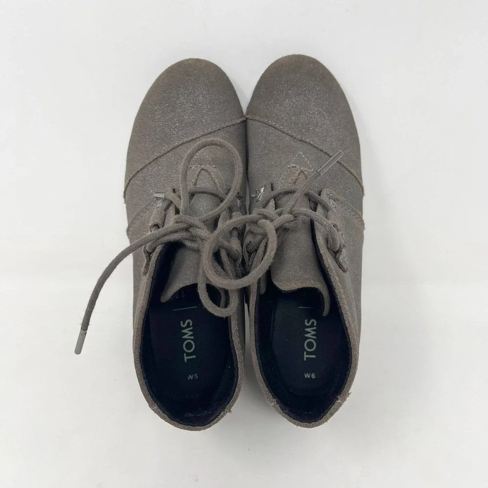 Toms Kayla Desert Wedge Ankle Boot Womens 6‎ Gray Sparkly Boho Y2K Casual